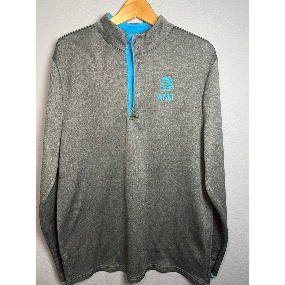 AT&T Corporate Logo Quarter Zip Pullover Gray Blue Mens Large Performance Top